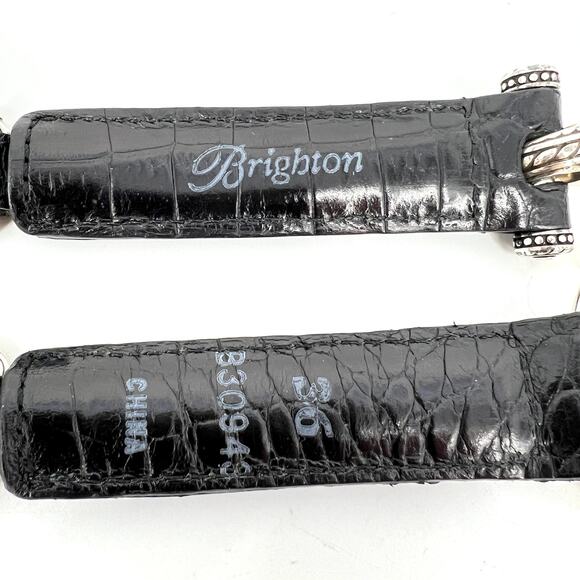 Brighton Black Reptile Embossed Leather and Silver Concho and Clasp Belt Size 36 - Picture 4 of 6